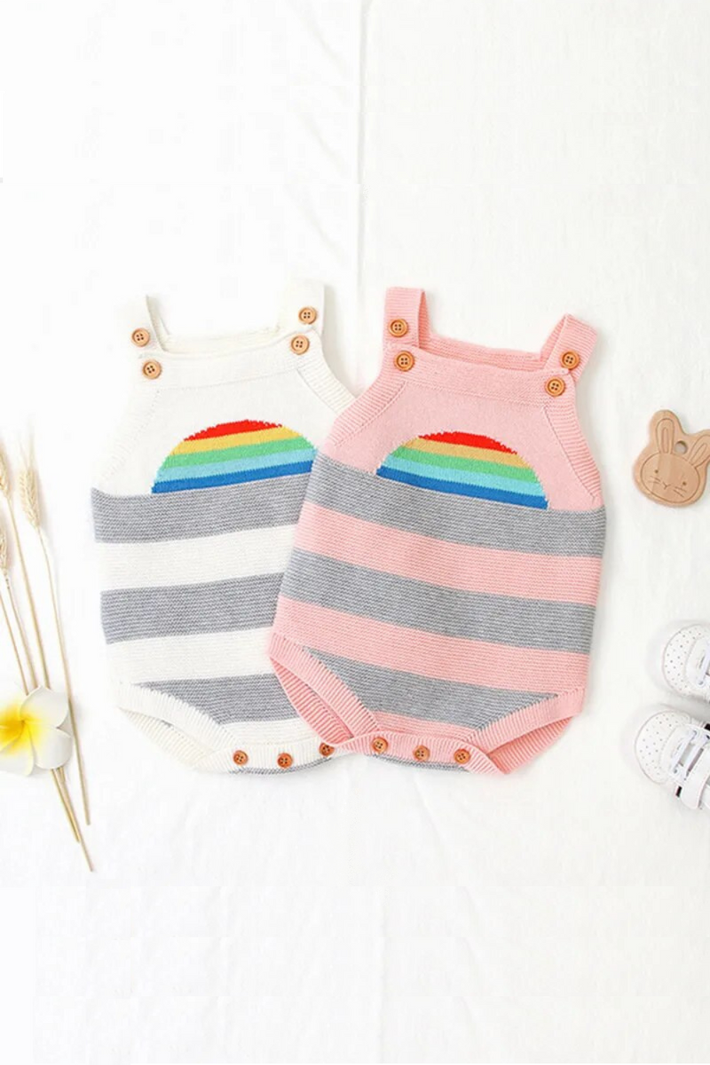 Newborn Baby Sweater Rainbow Knitting Boy Girl Bodysuit Toddler Costumes First Birthday Party Newborn Clothes Party Boy Clothing