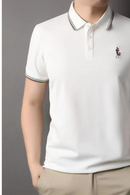 Summer Men Casual Polo-Shirt Short Sleeve Delicate Embroidery Collar Tops Breathable Comfortable