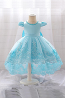 Baby Girls Birthday Princess Dress Toddler Clothes Infant Bowknot Lace Flower Girl Party Dresses Kids Trailing Wedding Prom Gown