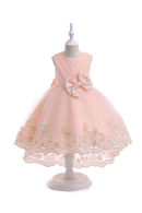 Lace Trailing Girls Princess Dress Flower Girl Party Bridesmaid Dresses Bow Elegant Kids Princess Birthday Wedding Gown 3-10Yrs