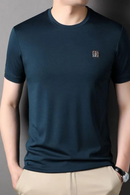 Mens Basic T-shirt Summer Round Collar Middle-aged Male Slim Casual Quick Dry Elastic Short Sleeve