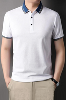 Cotton Lapel Polo-Shirt Summer Light Cool Breathable Mens Short Sleeve Collar Contrast Business Casual Shirt