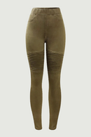 Motor Biker High Waist Pleated Jeans Woman Army Green Stretchy Denim Skinny Pencil Pants Trousers For Women