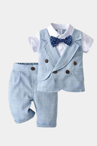 Baby Boy Summer Clothing Set Handsome Gentleman Infant Spring Wedding Party Kids Outfits Soild Elegant Tops+Pants Suits