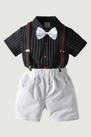 Kids Boys Summer Clothes Gentlemen Birthday Wedding Baby Costume Short T-Shirt+Belt Pants Tie Kid Outfits
