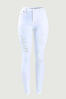 White Distressed Curvy Jeans Women Mid High Waist Stretch Denim Pants Ripped Skinny Jeans For Woman Jean