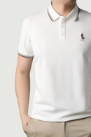 Summer Men Casual Polo-Shirt Short Sleeve Delicate Embroidery Collar Tops Breathable Comfortable