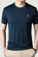 Mens Basic T-shirt Summer Round Collar Middle-aged Male Slim Casual Quick Dry Elastic Short Sleeve