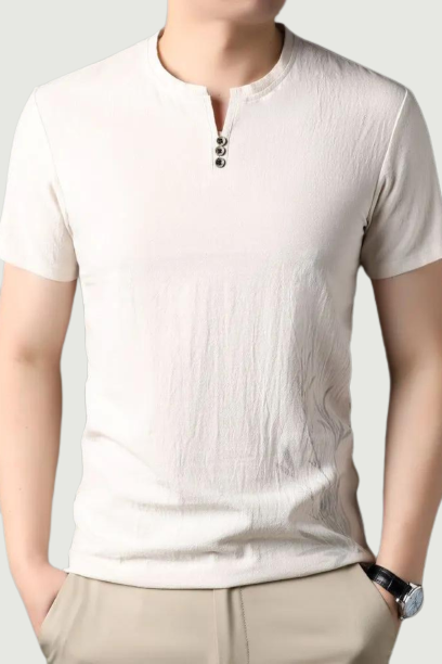 Mens Short Sleeve T-Shirt Cotton Linen Top Thin Casual Crewneck National Trendy Style Menswear Top