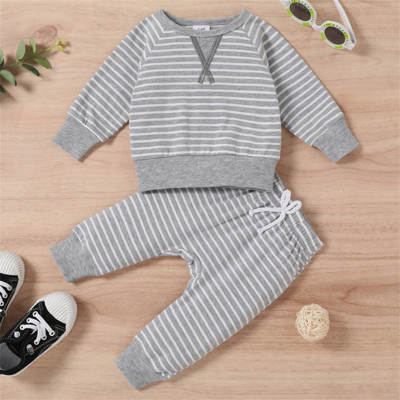 Baby All Over Striped Cotton Long-sleeve Pullover and Trousers Set