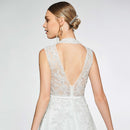 Elegant high neck a line appliques sleeveless beading hollow wedding dress