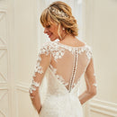 ivory mermaid appliques wedding dress long sleeves trumpet button floor length bridal outdoor church wedding dresses