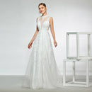 Elegant high neck a line appliques sleeveless beading hollow wedding dress