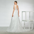 Elegant high neck a line appliques sleeveless beading hollow wedding dress