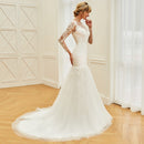 ivory mermaid appliques wedding dress long sleeves trumpet button floor length bridal outdoor church wedding dresses
