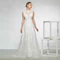 Elegant high neck a line appliques sleeveless beading hollow wedding dress