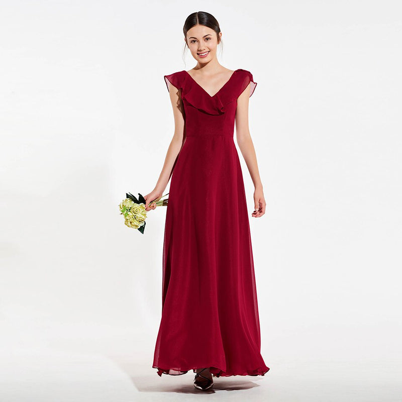 Red spaghetti straps a line bridesmaid dress backless wedding party women floor length bridesmaid dress