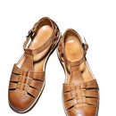 Summer Close Toe Genuine Leather Sandals Hollow Out Breathable Buckle Gladiator Shoes Retro Casual Sandals