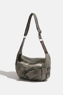 Gray shoulder bag with a strap on a white background, Obroi