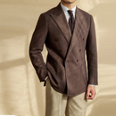 Men Linen Blended Casual Double-breasted Suit Retro Commuter Slim-fit One-suit
