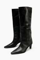 Black Knee-high Boots for Women Pointed-toe Kitten Heel Designer Boots Comfortable Soft Leather