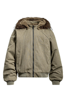 Spliced Hooded Cargo Padded Jacket Men Winter Casual Retro Removable Hat Thick Outerwear Man