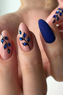 24pcs Short Almond Armor Matte Blue Sparkling Diamond Leaf Fake Nail Patch Detachable Nail Wearing Armor