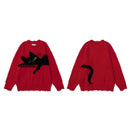 Autumn Knitted Jumper Sweaters Fuzzy Cat Jacquard Warm Pullovers Casual Loose Fit Knitwear Clothing