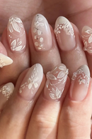 24pcs White French Almond Press on Nails Flower False Nails Simple Wearable Stick-on Nails