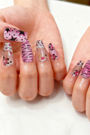 24PCS False Nails Pearl Ballet False Nails Medium Coffin French Leopard Print Press on Nails with Star