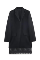 Women Lace Trim Black Blazer Dress Long Sleeve Elegant Office Mini Dresses High Street