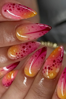 Press on Nails Tips Pink Orange Smudge Design Nail Spot Water Droplet Detachable False Nails