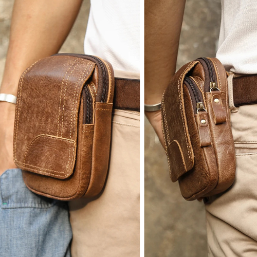 Genuine Leather Men's Belt Bag Waist Pack Male Bag