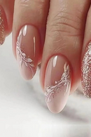 24Pcs Christmas Press on Nails White Snowflake Nails French Almond Glitter Artificial Nails Full Cover Nail New Year Gifts