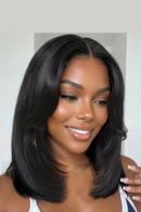 7x5 Lace Pre Layered Bob Wig Human Hair with Curtain Bang Pre Cut Pre Bleached Glueless Wig