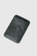 Black leather cardholder on a light gray background, Obroi