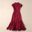 Luxury Embroidery Lace Evening Long Dresses Women Summer Holiday Fishtail Mermaid Hollow Out Dress