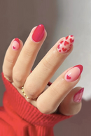 Simple White Nails Pink Heart Pattern Almond False Nail Wear for Fingernail DIY Decoration Patches