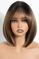10 Inch Straight Lace Front Wig With Bangs Short Bob Wigs For Women Ombre Brown