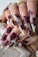 Art Gradient Red Flower Design Press on Nails Sets Detachable Simple Pearl Almond Fake Nail Tips