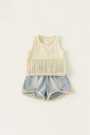 Summer Kids Girl Sets Hollow Tank Top Denim Shorts Bohemian Toddler Casual Children Clothing