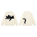 Autumn Knitted Jumper Sweaters Fuzzy Cat Jacquard Warm Pullovers Casual Loose Fit Knitwear Clothing