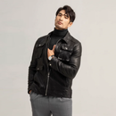 Mens Autumn Multi Pockets Real Coat Zipper Slim Fit Moto Biker Genuine Leather Jacket Windproof Coats
