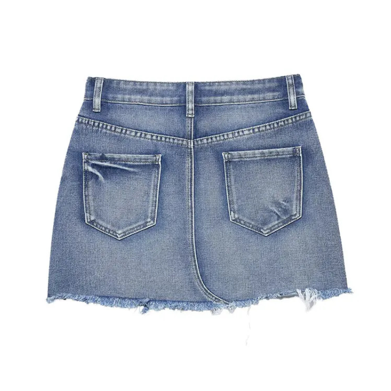 Spring Summer Blue Denim Hole Skirts Women's Mini Skirts Ladies Casual Streetwear Skirts