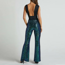 Green Flared Sequin Pants Women Autumn Wide Leg Loose Trousers Sequin Pants For Women Long