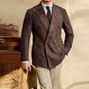 Men Linen Blended Casual Double-breasted Suit Retro Commuter Slim-fit One-suit