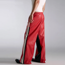 Spring Autumn Casual Leather Pants Men Wide Leg Trousers Streetwear