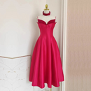 Summer Holiday Prom Wedding Dress Women Backless Chest Pad Wrap Corset Pleated Midi Halter