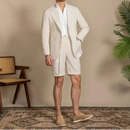 Suit Summer Men Tuxedo Suit British Seersucker Suit Shorts 2-piece Set