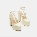 Platform Round Toe Solid Sandals Block High Heels Double Strap Buckles Women Stilettos Summer